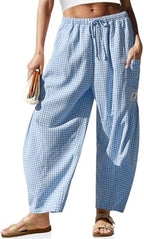 TARSE Womens Linen Wide Leg Striped Pants Casual Barrel Palazzo Harem Pants by TARSE