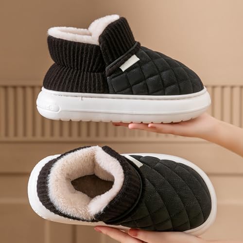 Women's Slip On Ankle Boot Slippers 2026, Closed Toe Winter Design: Diamond Quilted Upper - Ribbed Foldover Cuff | Plush Fleece Lining Thick Platform Outsole/Indoor Outdoor Lounge Travel Wear - Image 4