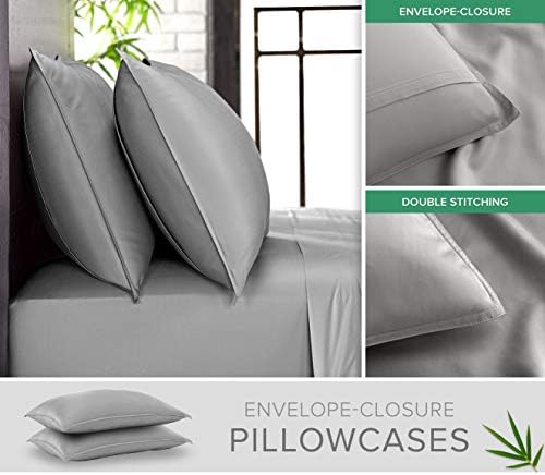 Pure Bamboo Twin XL Sheets, Genuine 100% Organic Viscose Derived from Bamboo Bed Sheet Set, Luxuriously Soft & Cooling, Double Stitching, 2 Year Quality Promise (Twin XL, Stone Grey) - Image 3
