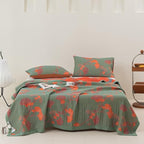 100% Cotton Muslin Blanket Jacquard Green Orange Floral Ginkgo Leaves Quilt, Soft Bed Cover Lightweight Breathable Gauzy Reversible Bedspread Coverlet Twin(59"x94"), No Pillow Sham by Purefair