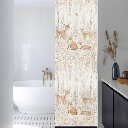 Window Privacy Film Frosted, Thanksgiving Reusable Static Cling Window Tints, Fall Deer Fox Animals Orange Leaves Vines Heat Control Windows Films for Offices, Balcony, 29.5 x 118 Inches - Image 3