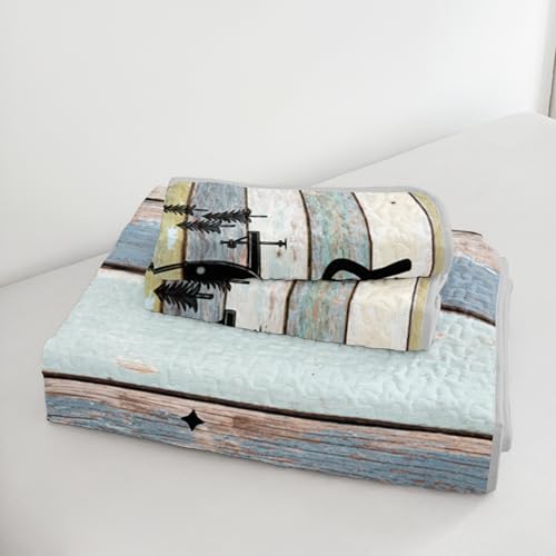 HOSIMA Travel Trailer Print Vintage Camper Twin Quilt with 2 Pillowcases. - Image 5
