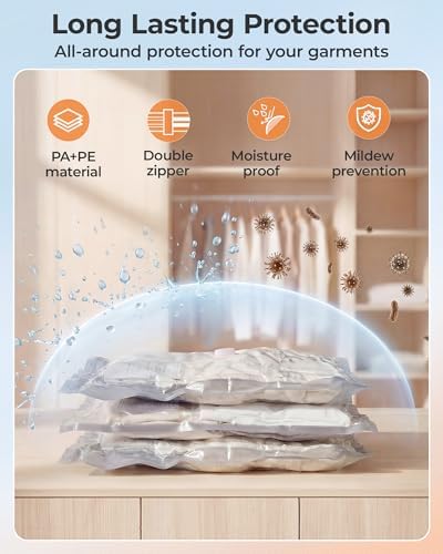 BAGSMART Vacuum Seal Storage Bags for Clothing Travel, 18 Pack Travel Essentials Bundle includes Laundry Bag & Waterproof Shoe Bag & TSA Approved Toiletry Bag, Hand Pump Included - Image 5