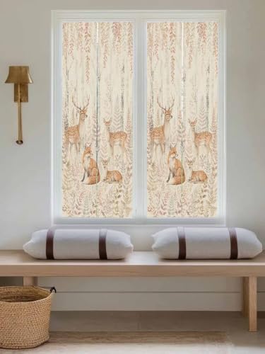 Window Privacy Film Frosted, Thanksgiving Fall Reusable Static Cling Window Tints, Farmhouse Deer Fox Orange Leaves Vines Heat Control Windows Films for Offices, Balcony, 29.5 x 118 Inches - Image 5