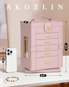 AKOZLIN 6-Tier Jewelry Box Organizer 5 Drawers Storage M-L Pink - Image 2