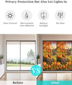 Window Privacy Film Frosted, Fall Pumpkins Static Cling Door Window Covering, Thanksgiving Farmhouse Harvest Maple Leaves UV Blocking Windows Film for Office, Hotel, Bedroom, 29.5 x 78.7 Inches - Image 6