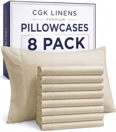 King Pillow Cases - 8 Pack Super Soft Pillowcase Covers - 20" x 40" (Cream) by CGKUnlimited