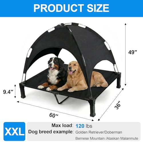 Elevated Dog Bed with Canopy Raised Pet Cot for Large Dogs, Outdoor Dog Cot with Removable Sun Shade Tent, Breathable Mesh Portable Dogs Cot for Camping, Beach, Backyard, Outdoor Use - Image 5