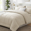 CozyLux Queen Comforter Set Oatmeal - 7 Pieces Bed in a Bag by CozyLux