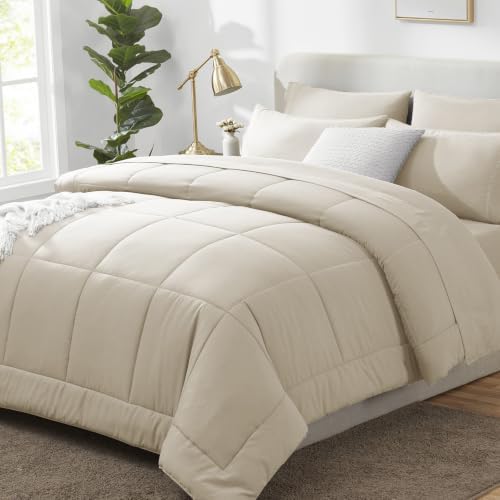 CozyLux Queen Comforter Set Oatmeal - 7 Pieces Bed in a Bag by CozyLux