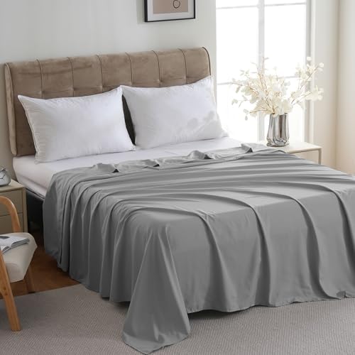 ZPECC King Flat Sheets Only Light Gray 6 Pack, Color-Coded Hem Threads - Image 2