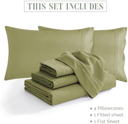 Elegant Comfort 1500 Premium Quality 6-Piece Bed Sheet Set - 18-24 Inch Extra Deep Pocket, Smart Storage Pockets, Wrinkle Free Ultra Soft 6PC Extra Deep Pocket Sheets, California King, Green - Image 4