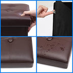 Bsketa Storage Ottoman Bench, 17" Folding Leather Foot Rest, Brown 2 Pack - Image 5