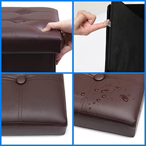 Bsketa Storage Ottoman Bench, 17" Folding Leather Foot Rest, Brown 2 Pack - Image 5