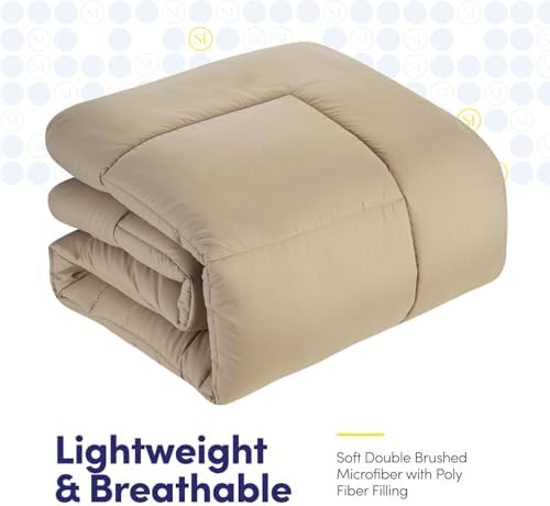 Twin Comforter Set with Sheets - 5-Piece Bedding Collection - 1 Comforter, 1 Fitted Sheet, 1 Flat, 2 Pillowcases - Deep Pocket - Soft & Breathable Premium Quality - Ideal for All Seasons, Taupe - Image 4