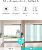 Window Privacy Film Frosted, Teal Green Lines Static Cling Door Window Covering, Modern Vertical Striped Vintage Minimalist UV Blocking Windows Film for Office, Hotel, Bedroom, 29.5 x 78.7 Inches - Image 6