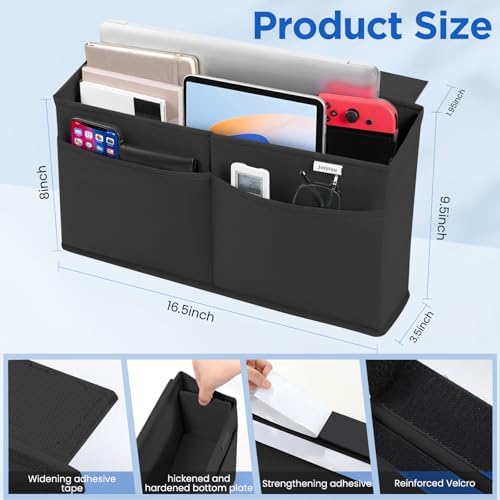 4 Pack Desk Side Hanging Organizer, Adhesive Storage Bag with Pockets for Magazine Ipad Notebook, for End Tables Home Office Desks Computer Workstations Dressing Table, Black - Image 3