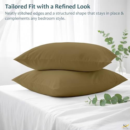 Pillow Cases - Set of 2, Taupe Solid (20" X 32") - Pillow Covers Made of 100% Cotton - 300 Thread Count Super Soft and Breathable Sateen Weave Pillowcases. - Image 5