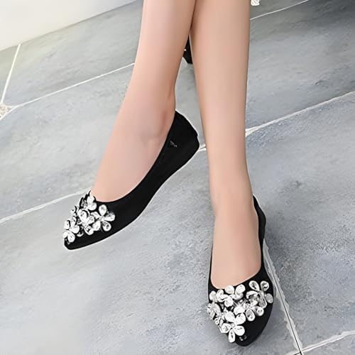 KUNWFNIX Women Ballet Flats Rhinestone Wedding Ballerina Shoes Foldable Sparkly Comfort Slip on Flat Shoes - Image 3
