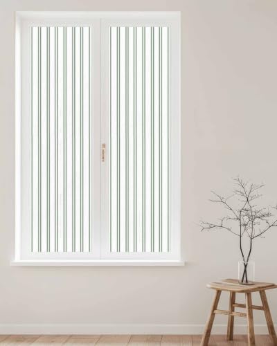 Window Privacy Film Frosted, Green Lines Reusable Static Cling Window Tints, Modern Vertical Striped Vintage Minimalist Heat Control Windows Films for Offices, Balcony, 29.5 x 118 Inches - Image 2