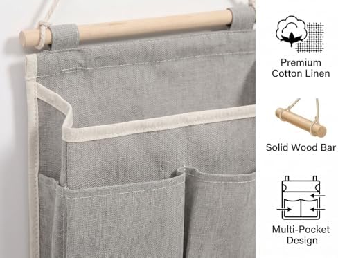 3 Tier Cotton Linen Wall Hanging Storage Organizer, White - Image 3