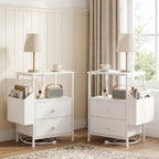 MALOL Night Stands for Bedrooms Set of 2 with Charging Station, White by MALOL
