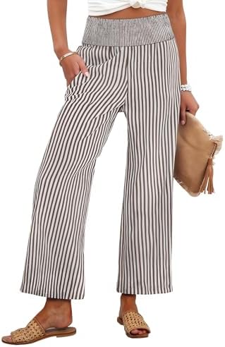 ANRABESS Womens Striped Gingham Wide Leg Cropped Palazzo Pants with Pockets by ANRABESS