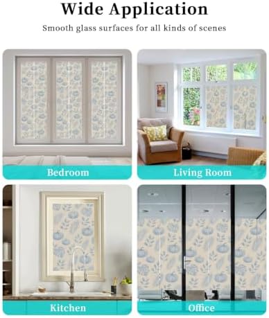 Window Privacy Film Frosted, Blue Pumpkins Fall Reusable Static Cling Window Tints, Thanksgiving Tropical Palm Rustic Heat Control Windows Films for Offices, Balcony, 29.5 x 118 Inches - Image 7