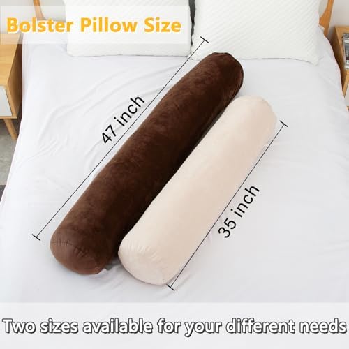 1 MIDDLE ONE Round Body Pillow for Adults, Long Bolster Pillow for Bed with Removable Velvet Cover, Decorative Tube Roll Cylinder Pillow, 35 x 7.87 Inch, Coffee - Image 2