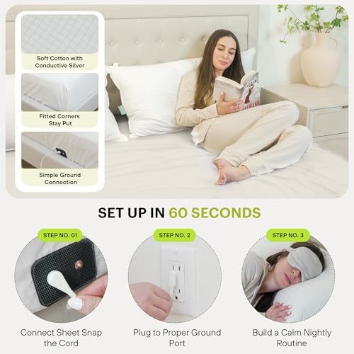 Terra Grounding Sheets Queen, 88% Cotton + 12% Silver, White - Image 5