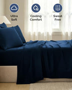 King 6 Piece Bed Sheet Set - Comfy, Breathable & Cooling Sheets - Dark Blue - Image 4