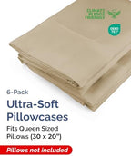Queen Pillow Cases - 6 Pack Soft Pillowcase Covers - 20" x 30" (Beige) - Image 2