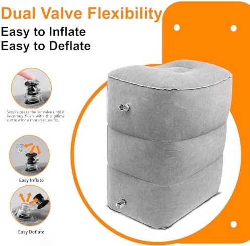 Inflatable Foot Rest Travel Pillow-Adjustable Height Airplane Footrest for Airplane Travel/Car/Train/Home/Office-Airplane Bed for Toddlers, Comfortable Seat Extender for Kids - Grey, 2 Pack - Image 4