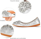 KUNWFNIX Women Ballet Flats Rhinestone Wedding Ballerina Shoes Foldable Sparkly Comfort Slip on Flat Shoes - Image 3