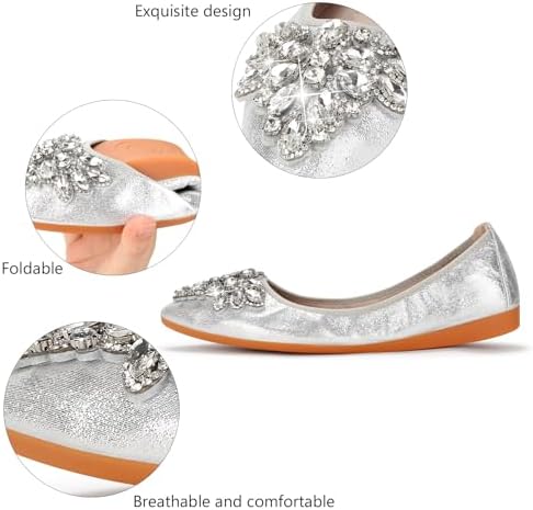 KUNWFNIX Women Ballet Flats Rhinestone Wedding Ballerina Shoes Foldable Sparkly Comfort Slip on Flat Shoes - Image 3