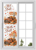 Window Privacy Film Frosted, Thanksgiving Reusable Static Cling Window Tints, Fall Orange Car Pumpkin Maple Wood Grain Heat Control Windows Films for Offices, Balcony, 29.5 x 118 Inches by Unknown