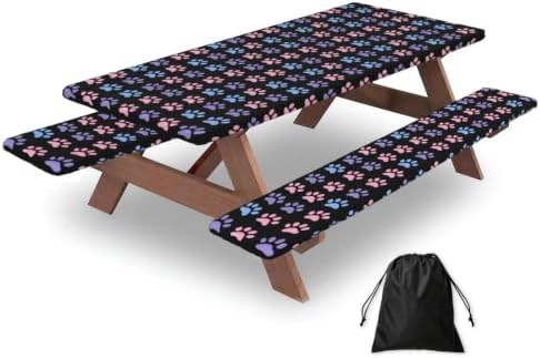 Cute Colorful Animal Paw Pads Print 3PCS Picnic Table Cover by Unknown