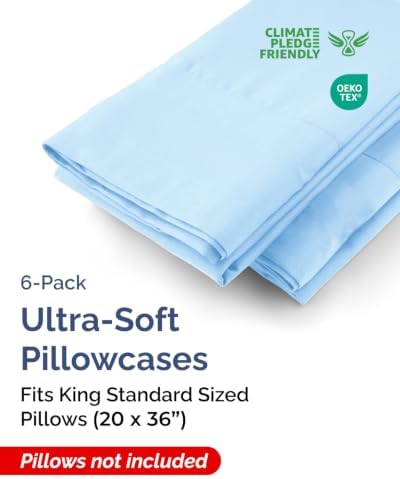 King Standard Pillow Cases - 6 Pack Pillowcases, 20" x 36" - Light Blue - Image 2