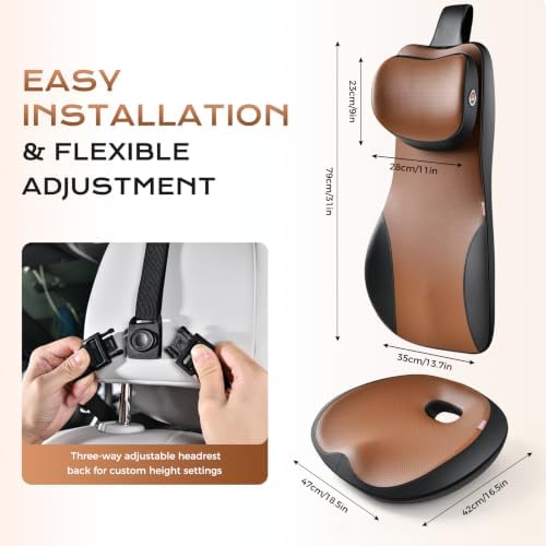 Coverado Car Seat Cushion and One Piece Lumbar Support with Adjustable Neck Cushion for Car, Ergonomic Memory Foam Car Back Support, Truck Seat Cushion for Sciatica Back Neck Pain Relief, Blackbrown - Image 5