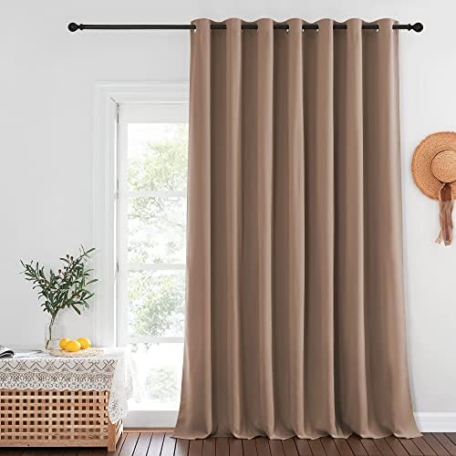 NICETOWN Blackout Curtains for Sliding Glass Door Room Divider Noise Reduce Curtain Panel Portable Window Screen Sliding Partition, W100 x L102 inches, 1 Panel, Cappuccino by NICETOWN