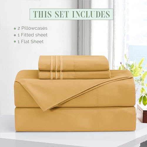 Elegant Comfort Luxury Soft 4-Piece 1500 Premium Hotel Quality Bed Sheet Set with Extra Deep Pockets 18-24 Inch, Wrinkle Free, Storage Pockets, Extra Deep Pocket 4PC Sheets, Twin, Gold - Image 3