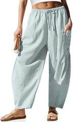 TARSE Womens Linen Wide Leg Striped Pants Casual Barrel Palazzo Harem Pants by TARSE