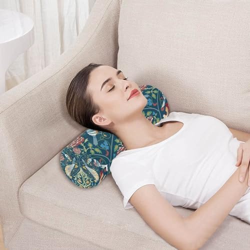 Green Birds Flower Vintage Neck Roll Pillow Bolster Round Health Memory Foam Long Cervical Cylinder Body Pillows with Removable Washable Cover for Bed Legs Back Yoga - Image 4