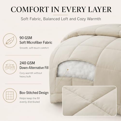CozyLux Full Size Comforter Sets Beige - 7 Pieces Bed in a Bag - Image 3