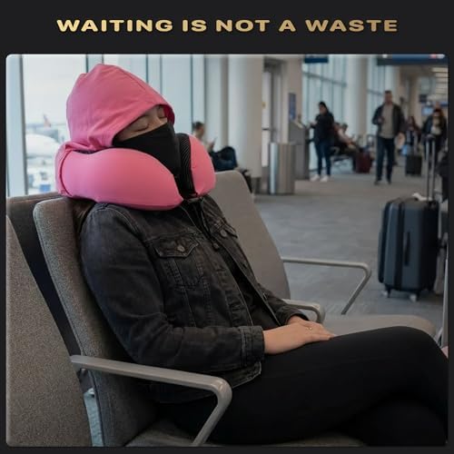 Premium Memory Foam Travel Neck Pillow with Hood and Face Cover for Privacy - Ergonomic Design for Sleeping on Plane, Bus, Train, Office (Dark Gray) - Image 5