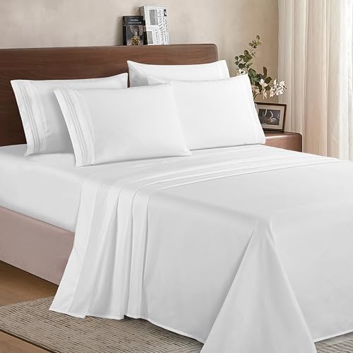 Elegant Comfort Luxurious Soft 1500 Premier 4-Piece Premium Hotel Quality Wrinkle and Fade Resistant Coziest Bedding Set, Easy All Around Elastic Fitted Sheet, Deep Pocket, Twin XL, White - Image 2