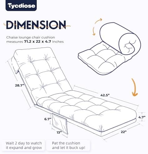 Outdoor Chaise Lounge Chair Cushion, 71 x 22 x 4.7 Inches Waterproof Chaise Lounge Cushions Replacement for Outdoor Furniture, Thickened Non-Slip Patio Lounge Chair Cushions, Blue Enchantress - Image 3