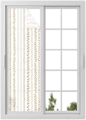 Window Privacy Film Frosted, Modern Minimalist Art Reusable Static Cling Window Tints, Rustic Boho Leaf Stripes Simple Orange Heat Control Windows Films for Offices, Balcony, 29.5 x 118 Inches by Unknown