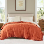 Madison Park Down Alternative Queen Blanket for Bed, Satin Trim, Orange by MADISONPARK