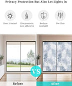 Window Privacy Film Frosted, Navy Blue Botanical Static Cling Door Window Covering, Summer Palm Leaves Foliage Tropical UV Blocking Windows Film for Office, Hotel, Bedroom, 29.5 x 78.7 Inches - Image 6